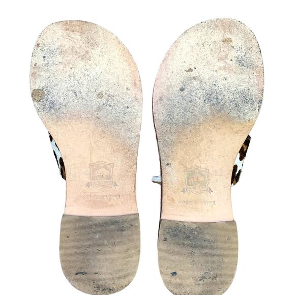 Trask Shay Leather Thong Sandal Slip On Leopard Print Calfhair 6 - Picture 6 of 9